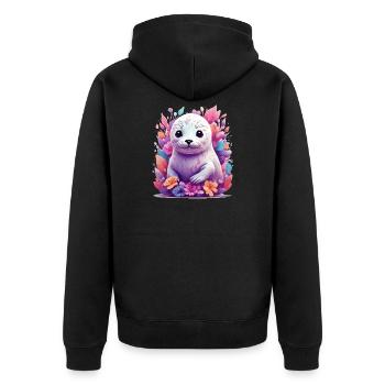 Süßer Seehund - Unisex Premium Bio Zip Hoodie - Schwarz - Hinten - Nico (187cm)