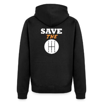Save The Manuals - Unisex Premium Organic Zip Hoodie - black - Back - Nico (187cm)