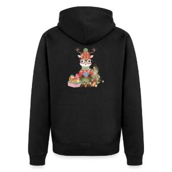 Deer with Christmas presents, glasses and hat - Unisex Premium Organic Zip Hoodie - black - Back - Nico (187cm)
