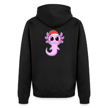 Axolotl Weihnachten - Unisex Premium Bio Zip Hoodie - Schwarz - Hinten - Nico (187cm)