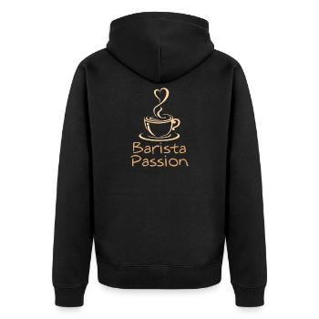 Barista Passion Kaffee Geschenk Kaffeeliebhaber - Unisex Premium Bio Zip Hoodie - Schwarz - Hinten - Nico (187cm)