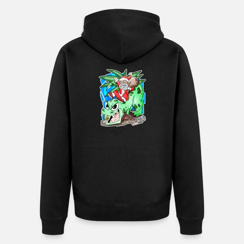 Weihnachtsmann auf Dino - Unisex Premium Bio Zip Hoodie - Schwarz