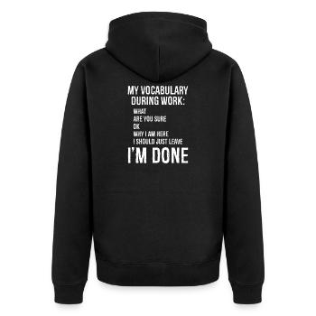 Mein Vokabular bei der Arbeit - Unisex Premium Bio Zip Hoodie - Schwarz - Hinten - Nico (187cm)