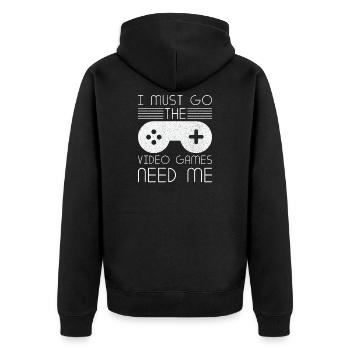 Must Go Videospiele brauchen mich Videospieler - Unisex Premium Bio Zip Hoodie - Schwarz - Hinten - Nico (187cm)
