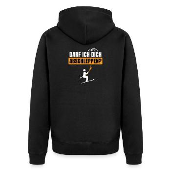 Darf ich dich abschleppen Apres Ski fun Design - Unisex Premium Bio Zip Hoodie - Schwarz - Hinten - Nico (187cm)