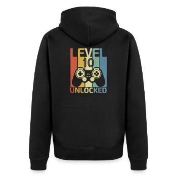 Level 10 freigeschaltet Lustiger Videospieler 10. Geburtstag - Unisex Premium Bio Zip Hoodie - Schwarz - Hinten - Nico (187cm)