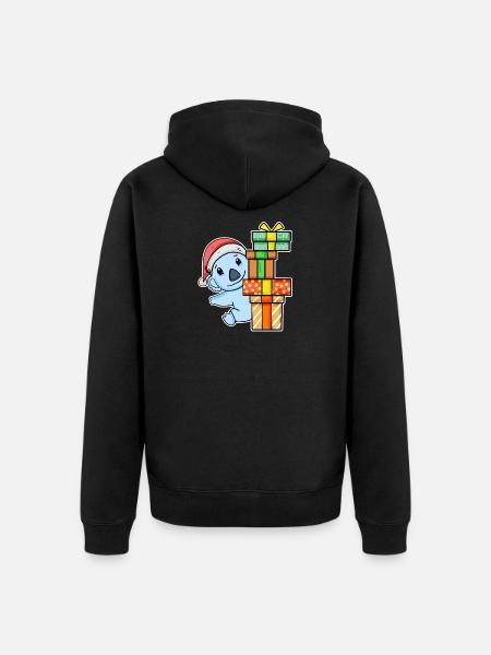 Koala mit Weihnachtsmütze und Weihnachtsgeschenk - Unisex Premium Bio Zip Hoodie - Schwarz
