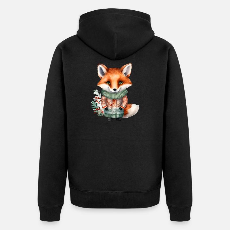 Renard d’hiver en pull - Veste à capuche bio Premium Unisexe - noir