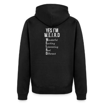 Ja, ich bin komisch, lustiges Hemd - Unisex Premium Bio Zip Hoodie - Schwarz - Hinten - Nico (187cm)