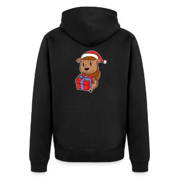 Bison with Santa hat and Christmas gift - Unisex Premium Organic Zip Hoodie - black - Back - Nico (187cm)
