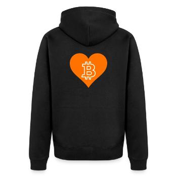 I Love Bitcoin Orange - Unisex Premium Bio Zip Hoodie - Schwarz - Hinten - Nico (187cm)
