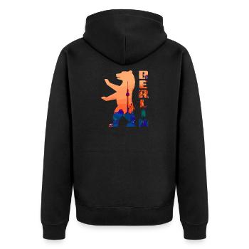 Berliner Bär gefüllt mit Skyline Fernsehturm - Unisex Premium Bio Zip Hoodie - Schwarz - Hinten - Nico (187cm)