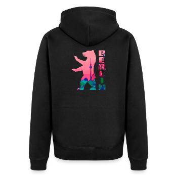 Berliner Bär gefüllt mit Skyline Fernsehturm - Unisex Premium Bio Zip Hoodie - Schwarz - Hinten - Nico (187cm)