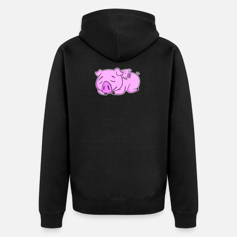 Pig Family - Cochon avec bébé - Veste à capuche bio Premium Unisexe - noir