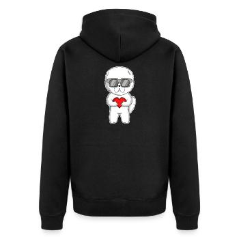 Hund mit Herz und Brille - Bichon Frise - Unisex Premium Bio Zip Hoodie - Schwarz - Hinten - Nico (187cm)