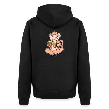 Affe mit Bier - Unisex Premium Bio Zip Hoodie - Schwarz - Hinten - Nico (187cm)