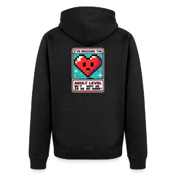 Retro Gaming Herz Adult Level - Unisex Premium Bio Zip Hoodie - Schwarz - Hinten - Nico (187cm)