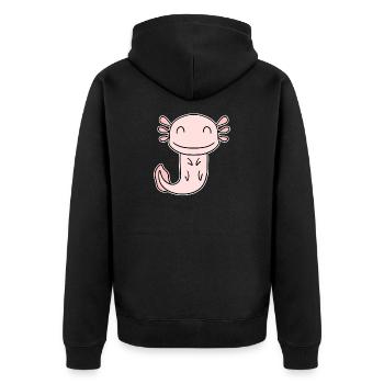 Axolotl Motiv Kinder Niedlich - Unisex Premium Bio Zip Hoodie - Schwarz - Hinten - Nico (187cm)