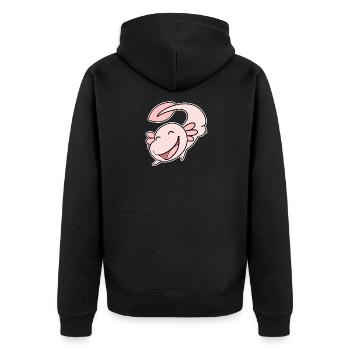 Axolotl Motiv Kinder Niedlich - Unisex Premium Bio Zip Hoodie - Schwarz - Hinten - Nico (187cm)