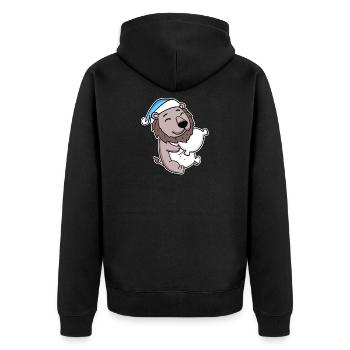 Löwe mit Kissen und Schlafmütze - Unisex Premium Bio Zip Hoodie - Schwarz - Hinten - Nico (187cm)