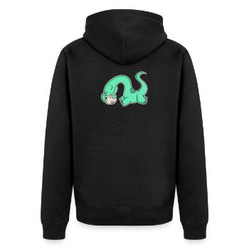 Dino mit Baby Dino - Dinosaurier - Unisex Premium Bio Zip Hoodie - Schwarz - Hinten - Nico (187cm)