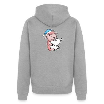 Mouton avec oreiller et bonnet somnolent - Veste à capuche bio Premium Unisexe - gris chiné - Dos - Nico (187cm)