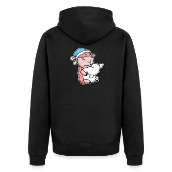 Schaf mit Kissen und Schlafmütze - Unisex Premium Bio Zip Hoodie - Schwarz - Hinten - Nico (187cm)