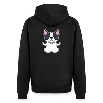 Yoga - Französische Bulldogge Hund Motiv - Unisex Premium Bio Zip Hoodie - Schwarz - Hinten - Nico (187cm)