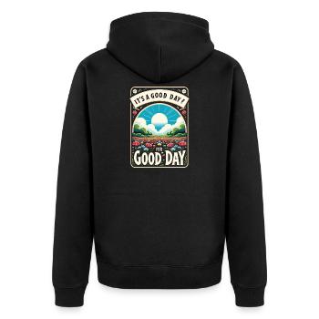 It's a Good Day for a Good Day - Blumen Edition - Unisex Premium Bio Zip Hoodie - Schwarz - Hinten - Nico (187cm)