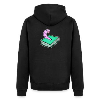 Book Worm - Unisex Premium Organic Zip Hoodie - black - Back - Nico (187cm)