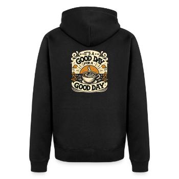 Guter Tag Kaffeezauber Motiv - Unisex Premium Bio Zip Hoodie - Schwarz - Hinten - Nico (187cm)