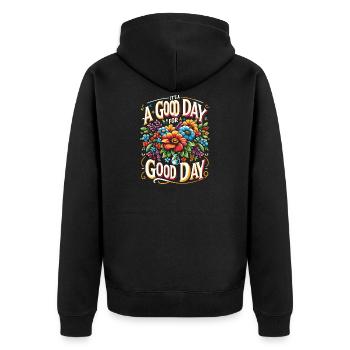 It's a Good Day for a Good Day - Blumen Edition - Unisex Premium Bio Zip Hoodie - Schwarz - Hinten - Nico (187cm)