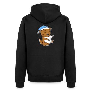 Sleeping Tired - Cat with Pillow and Sleepy Cap - Unisex Premium Organic Zip Hoodie - black - Back - Nico (187cm)