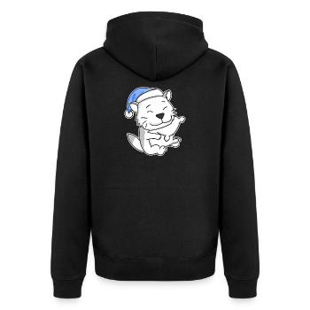 Sleeping Tired - Cat with Pillow and Sleepy Cap - Unisex Premium Organic Zip Hoodie - black - Back - Nico (187cm)