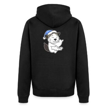 Sleeping Tired - Cat with Pillow and Sleepy Cap - Unisex Premium Organic Zip Hoodie - black - Back - Nico (187cm)