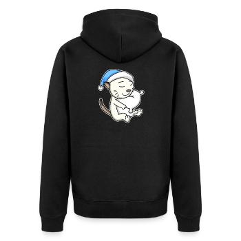 Sleeping Tired - Cat with Pillow and Sleepy Cap - Unisex Premium Organic Zip Hoodie - black - Back - Nico (187cm)
