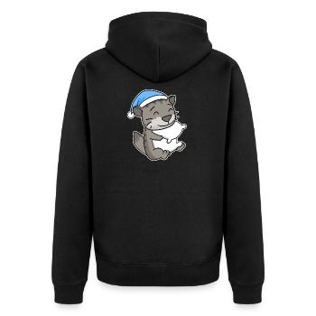 Dormir fatigué - Chat avec oreiller et bonnet somnolent - Veste à capuche bio Premium Unisexe - noir - Dos - Nico (187cm)