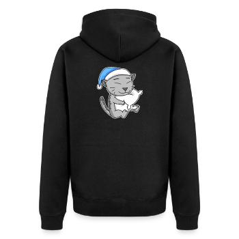 Sleeping Tired - Cat with Pillow and Sleepy Cap - Unisex Premium Organic Zip Hoodie - black - Back - Nico (187cm)