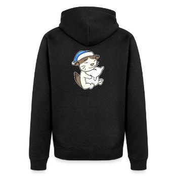 Sleeping Tired - Cat with Pillow and Sleepy Cap - Unisex Premium Organic Zip Hoodie - black - Back - Nico (187cm)