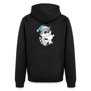 Raccoon with pillow and sleepy cap - Unisex Premium Organic Zip Hoodie - black - Back - Nico (187cm)