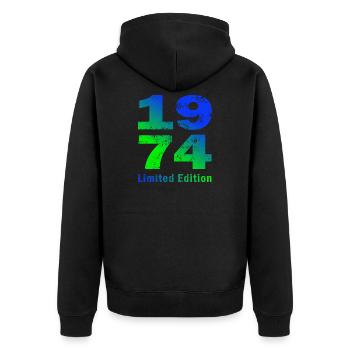 Geburtstag geboren in 1974 limited edition - Unisex Premium Bio Zip Hoodie - Schwarz - Hinten - Nico (187cm)