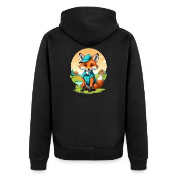 Fuchs mit Mütze - Unisex Premium Bio Zip Hoodie - Schwarz - Hinten - Nico (187cm)