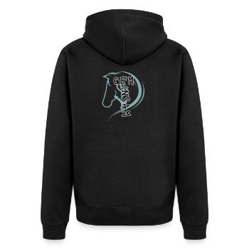 Pferdekopf mit Spruch Gemeinsam - Unisex Premium Bio Zip Hoodie - Schwarz - Hinten - Nico (187cm)