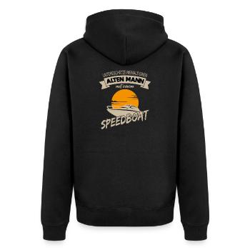 Alten Mann mit Speedboat Rentner - Unisex Premium Bio Zip Hoodie - Schwarz - Hinten - Nico (187cm)