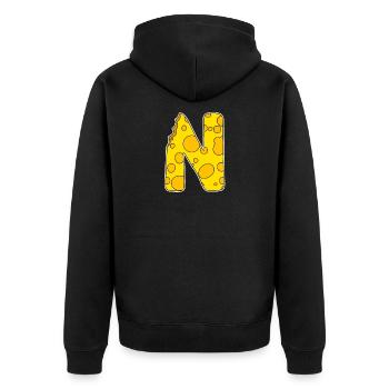Buchstabe N - Anfangsbuchstabe N - Käse Motiv - Unisex Premium Bio Zip Hoodie - Schwarz - Hinten - Nico (187cm)