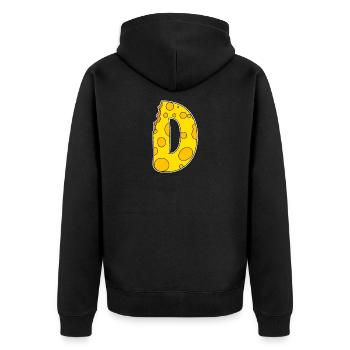 Letter D - Initial Letter D - Cheese Motif - Unisex Premium Organic Zip Hoodie - black - Back - Nico (187cm)