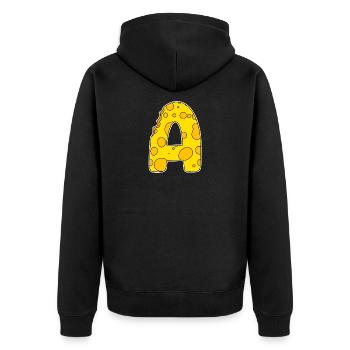 Buchstabe A - Anfangsbuchstabe A - Käse Motiv - Unisex Premium Bio Zip Hoodie - Schwarz - Hinten - Nico (187cm)
