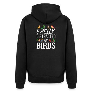 Leicht von Vögeln abgelenkt - Unisex Premium Bio Zip Hoodie - Schwarz - Hinten - Nico (187cm)