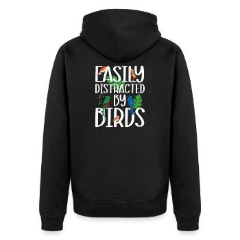 Leicht von Vögeln abgelenkt - Unisex Premium Bio Zip Hoodie - Schwarz - Hinten - Nico (187cm)