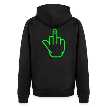 Happy Middle Finger - Unisex Premium Organic Zip Hoodie - black - Back - Nico (187cm)